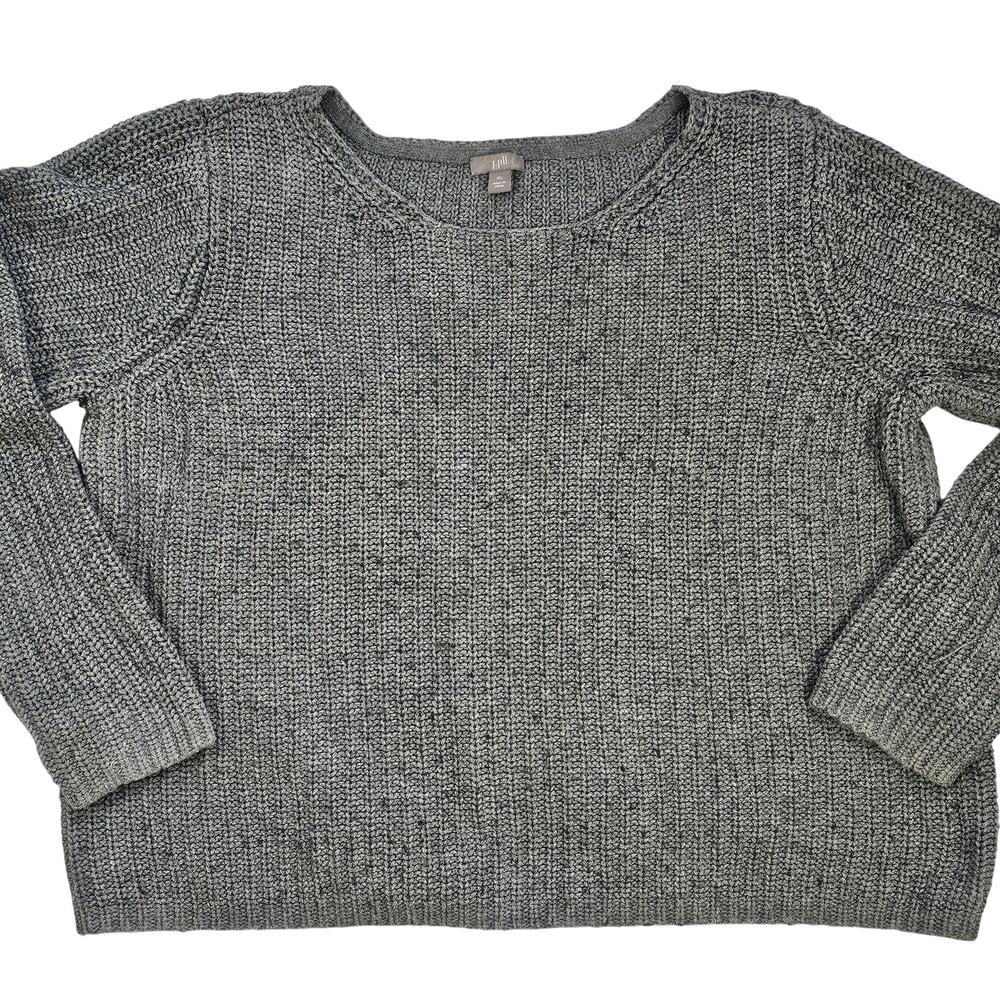 JJill gray marl jewel neck pullover sweater minimal simple normcore XL